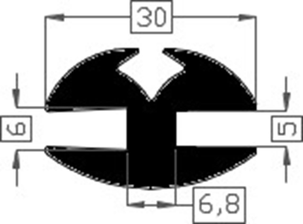 Fensterklemmprofil TPE SCHWARZ 5/6 mm 30 mm